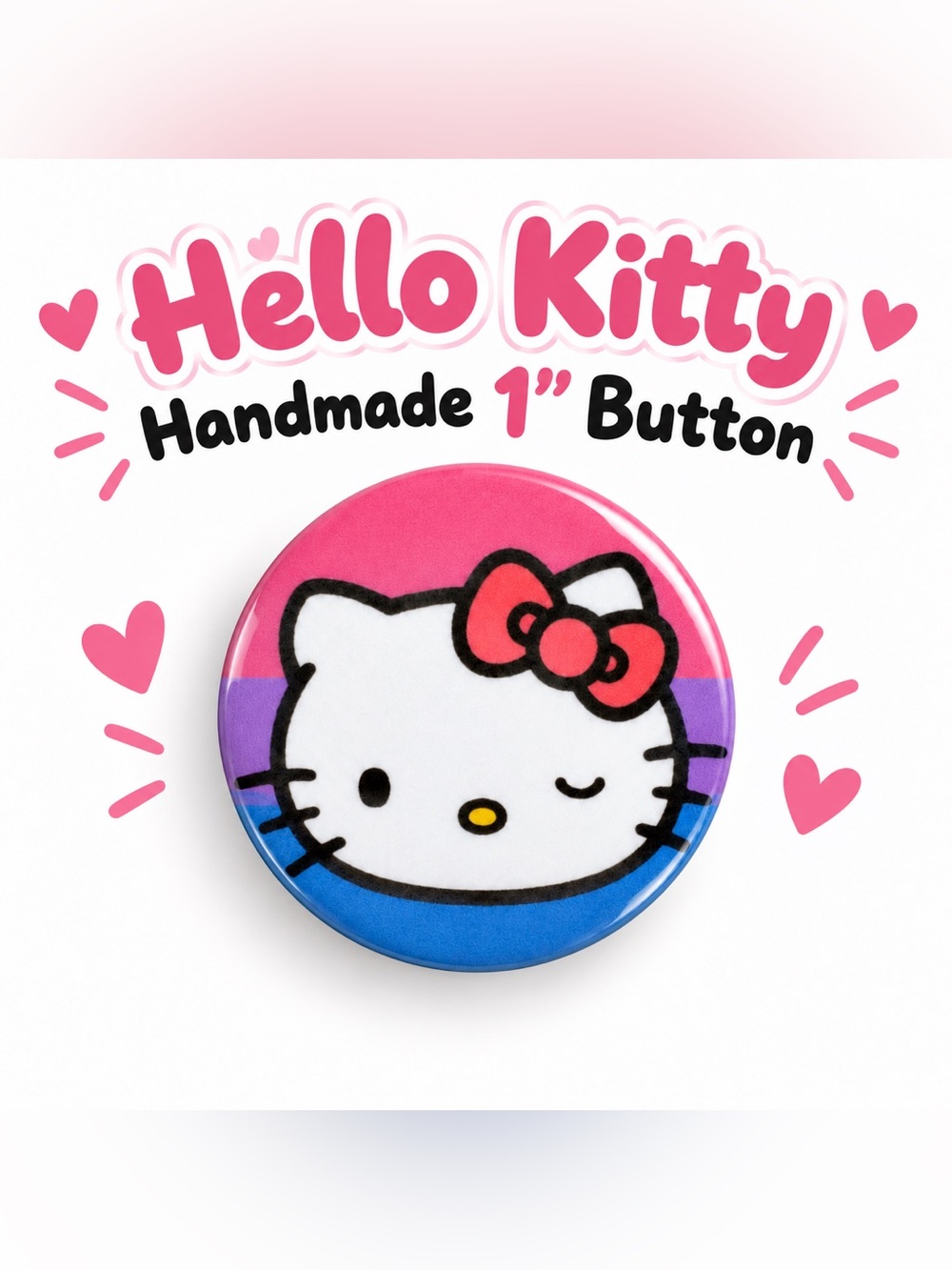 Hello Kitty Handmade Pink Purple Blue 1" Button Pin